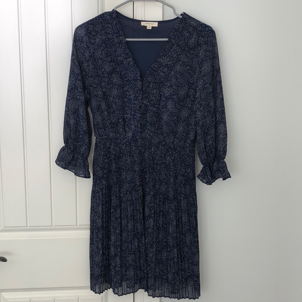 Pleated Mini Dot Dress